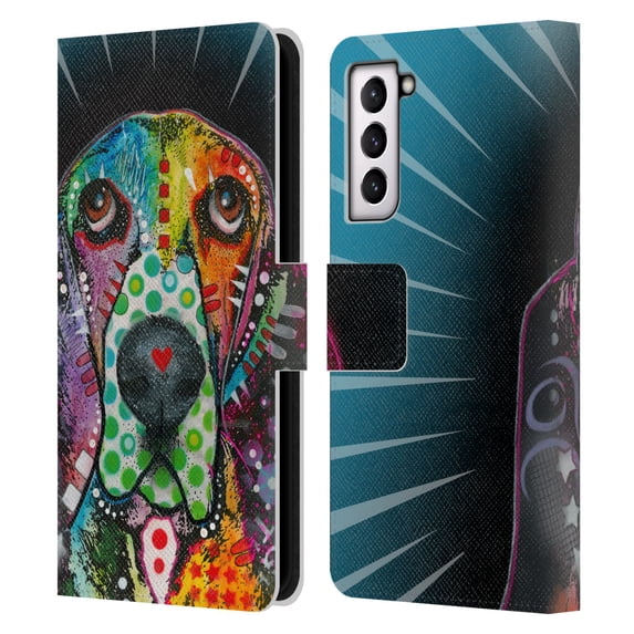 Head Case Designs Officially Licensed Dean Russo Dogs Hound Leather Book Wallet Case Cover Compatible with Samsung Galaxy S21 5G