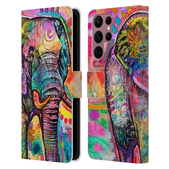 Head Case Designs Officially Licensed Dean Russo Wildlife 2 Elephant Leather Book Wallet Case Cover Compatible with Samsung Galaxy S22 Ultra 5G