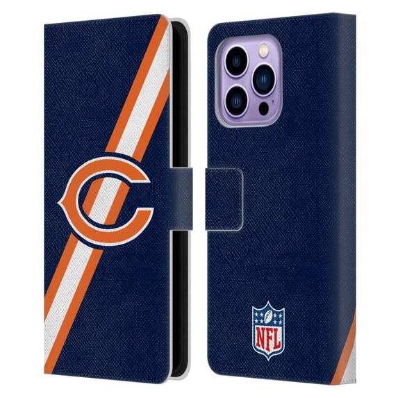 Head Case Designs NFL Chicago Bears Logo Stripes Leather Book Wallet Case Cover For Apple iPhone 14 Pro Max