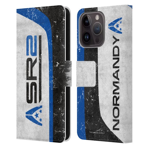 Head Case Designs Officially Licensed EA Bioware Mass Effect 3 Badges And Logos SR2 Normandy Leather Book Wallet Case Cover Compatible with Apple iPhone 15 Pro