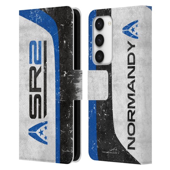 Head Case Designs Officially Licensed EA Bioware Mass Effect 3 Badges And Logos SR2 Normandy Leather Book Wallet Case Cover Compatible with Samsung Galaxy S23 5G