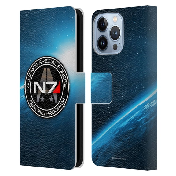 Head Case Designs Officially Licensed EA Bioware Mass Effect 3 Badges And Logos N7 Training Program Leather Book Wallet Case Cover Compatible with Apple iPhone 13 Pro
