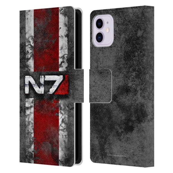 Head Case Designs Officially Licensed EA Bioware Mass Effect Graphics N7 Logo Distressed Leather Book Wallet Case Cover Compatible with Apple iPhone 11
