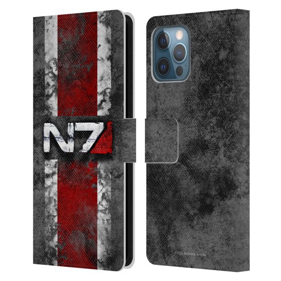 Head Case Designs Officially Licensed EA Bioware Mass Effect Graphics N7 Logo Distressed Leather Book Wallet Case Cover Compatible with Apple iPhone 12 Pro Max
