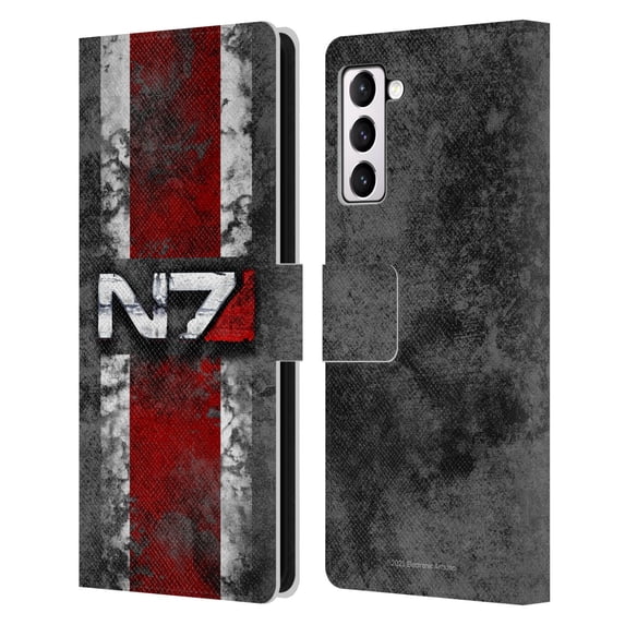 Head Case Designs Officially Licensed EA Bioware Mass Effect Graphics N7 Logo Distressed Leather Book Wallet Case Cover Compatible with Samsung Galaxy S21+ 5G