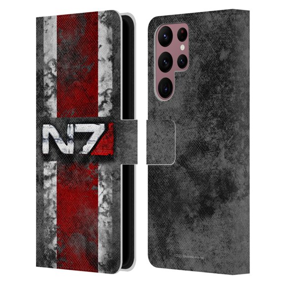 Head Case Designs Officially Licensed EA Bioware Mass Effect Graphics N7 Logo Distressed Leather Book Wallet Case Cover Compatible with Samsung Galaxy S22 Ultra 5G