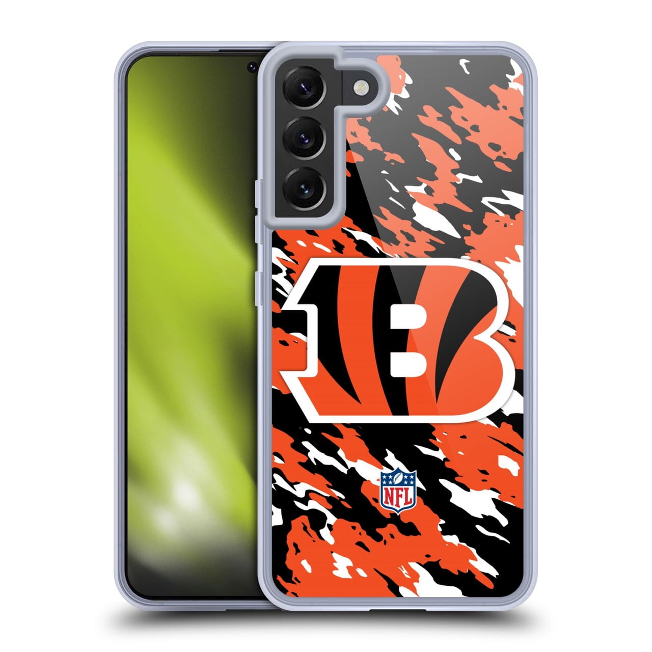 Head Case Designs NFL Cincinnati Bengals Logo Camou Soft Gel Case for Samsung Galaxy S22+ 5G