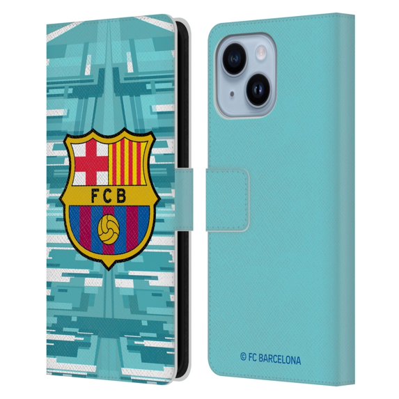 Head Case Designs Officially Licensed FC Barcelona 2019/20 Crest Kit Home Goalkeeper Leather Book Wallet Case Cover Compatible with Apple iPhone 14 Plus