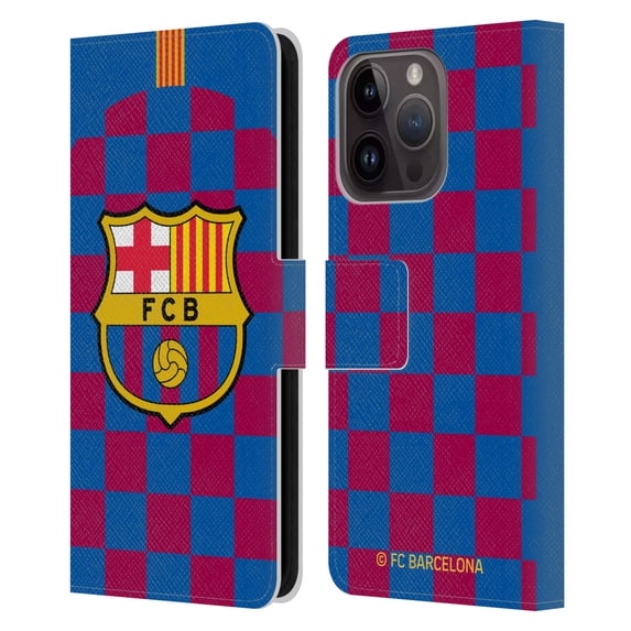 Head Case Designs Officially Licensed FC Barcelona 2019/20 Crest Kit Home Leather Book Wallet Case Cover Compatible with Apple iPhone 15 Pro