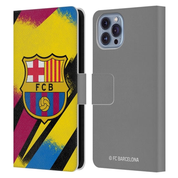Head Case Designs Officially Licensed FC Barcelona 2019/20 Crest Kit Third Goalkeeper Leather Book Wallet Case Cover Compatible with Apple iPhone 14