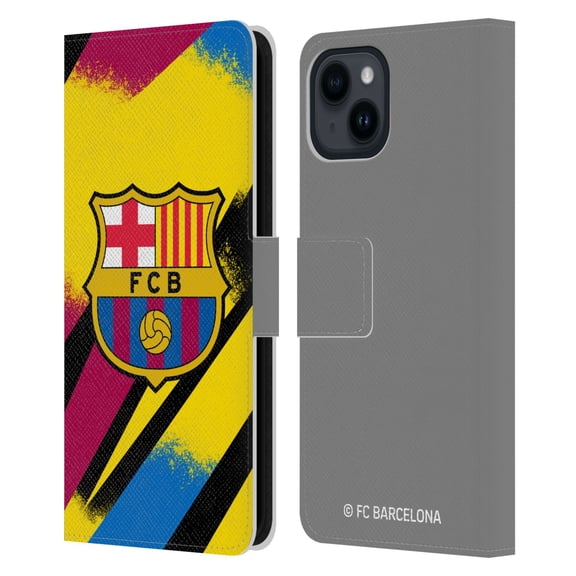 Head Case Designs Officially Licensed FC Barcelona 2019/20 Crest Kit Third Goalkeeper Leather Book Wallet Case Cover Compatible with Apple iPhone 15