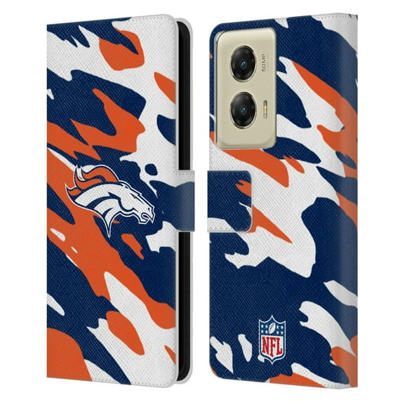 Head Case Designs NFL Denver Broncos Logo Camou Leather Book Wallet Case Cover For Motorola Moto G Stylus 5G (2024)