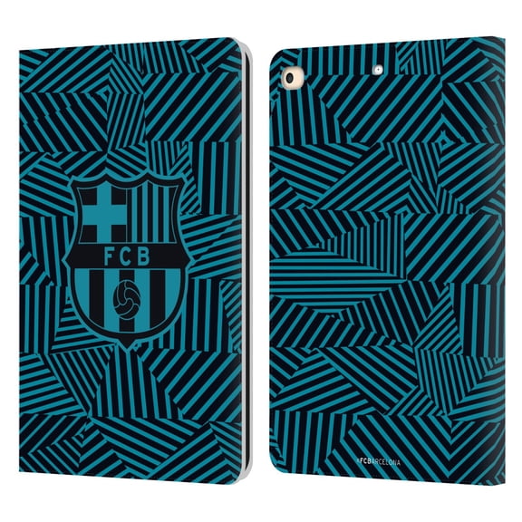 Head Case Designs Officially Licensed FC Barcelona Crest Black Leather Book Wallet Case Cover Compatible with Apple iPad 9.7 2017 / iPad 9.7 2018