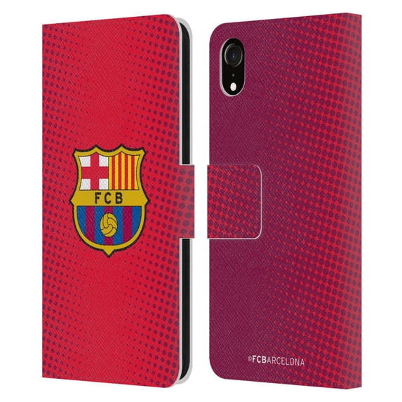 Head Case Designs Officially Licensed FC Barcelona Crest Halftone Leather Book Wallet Case Cover Compatible with Apple iPhone XR