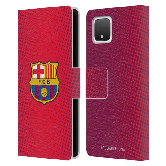 Head Case Designs Officially Licensed FC Barcelona Crest Halftone Leather Book Wallet Case Cover Compatible with Google Pixel 4
