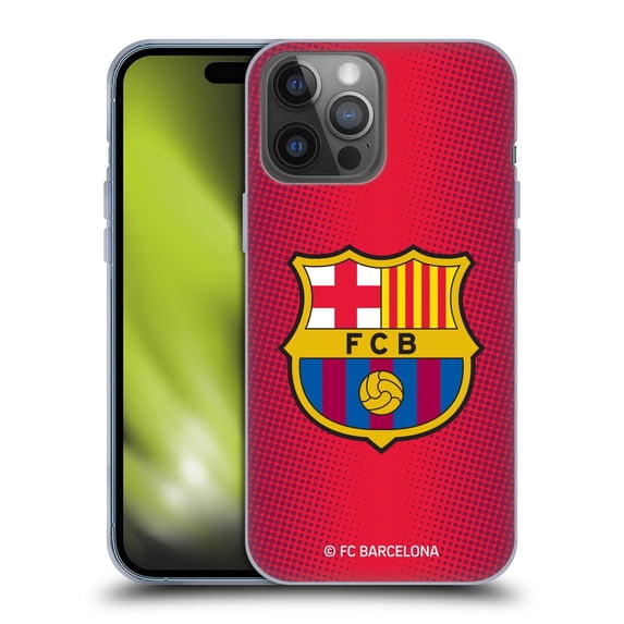 Head Case Designs Officially Licensed FC Barcelona Crest Halftone Soft Gel Case Compatible with Apple iPhone 14 Pro Max