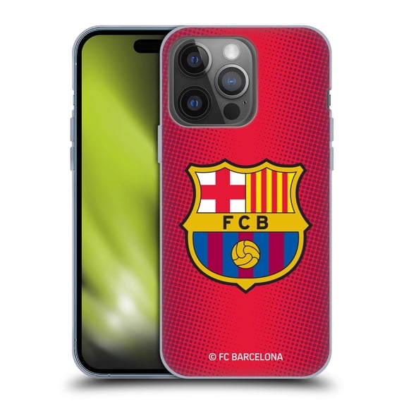 Head Case Designs Officially Licensed FC Barcelona Crest Halftone Soft Gel Case Compatible with Apple iPhone 14 Pro