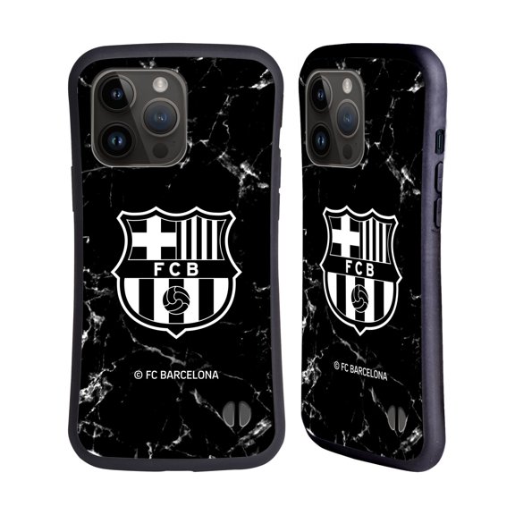 Head Case Designs Officially Licensed FC Barcelona Crest Patterns Black Marble Hybrid Case Compatible with Apple iPhone 15 Pro Max