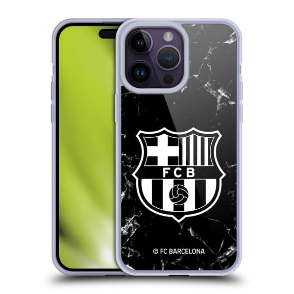 Head Case Designs Officially Licensed FC Barcelona Crest Patterns Black Marble Soft Gel Case Compatible with Apple iPhone 14 Pro Max