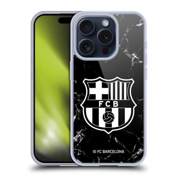 Head Case Designs FC Barcelona Crest Patterns Black Marble Soft Gel Case for Apple iPhone 15 Pro