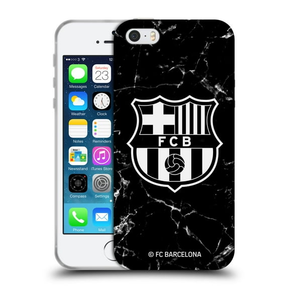 Head Case Designs Officially Licensed FC Barcelona Crest Patterns Black Marble Soft Gel Case Compatible with Apple iPhone 5 / 5s / iPhone SE 2016
