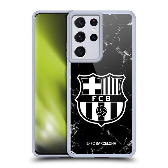 Head Case Designs FC Barcelona Crest Patterns Black Marble Soft Gel Case for Samsung Galaxy S21 Ultra 5G