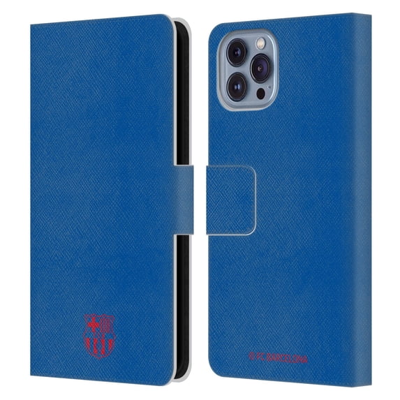 Head Case Designs Officially Licensed FC Barcelona Crest Patterns Blue Leather Book Wallet Case Cover Compatible with Apple iPhone 14