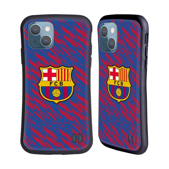 Head Case Designs Officially Licensed FC Barcelona Crest Patterns Glitch Hybrid Case Compatible with Apple iPhone 13