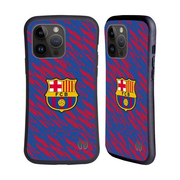 Head Case Designs Officially Licensed FC Barcelona Crest Patterns Glitch Hybrid Case Compatible with Apple iPhone 15 Pro Max