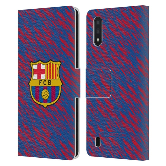 Head Case Designs Officially Licensed FC Barcelona Crest Patterns Glitch Leather Book Wallet Case Cover Compatible with Samsung Samsung Galaxy A01 (2020)