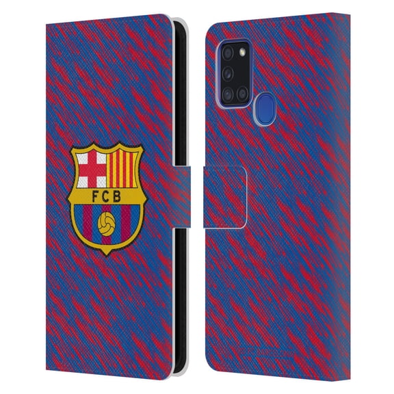 Head Case Designs Officially Licensed FC Barcelona Crest Patterns Glitch Leather Book Wallet Case Cover Compatible with Samsung Samsung Galaxy A21s (2020)