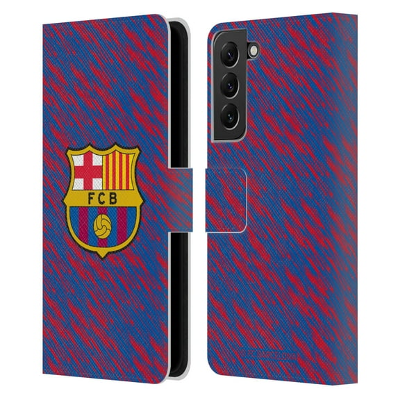 Head Case Designs Officially Licensed FC Barcelona Crest Patterns Glitch Leather Book Wallet Case Cover Compatible with Samsung Galaxy S22+ 5G