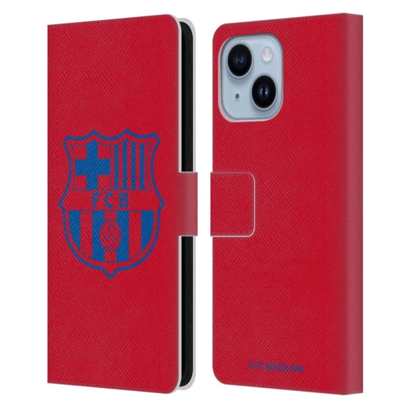 Head Case Designs Officially Licensed FC Barcelona Crest Patterns Red Leather Book Wallet Case Cover Compatible with Apple iPhone 14 Plus