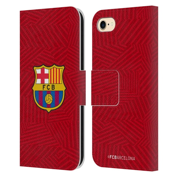 Head Case Designs Officially Licensed FC Barcelona Crest Red Leather Book Wallet Case Cover Compatible with Apple iPhone 7 / 8 / SE 2020 & 2022