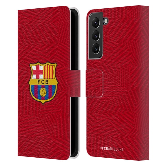 Head Case Designs Officially Licensed FC Barcelona Crest Red Leather Book Wallet Case Cover Compatible with Samsung Galaxy S22+ 5G