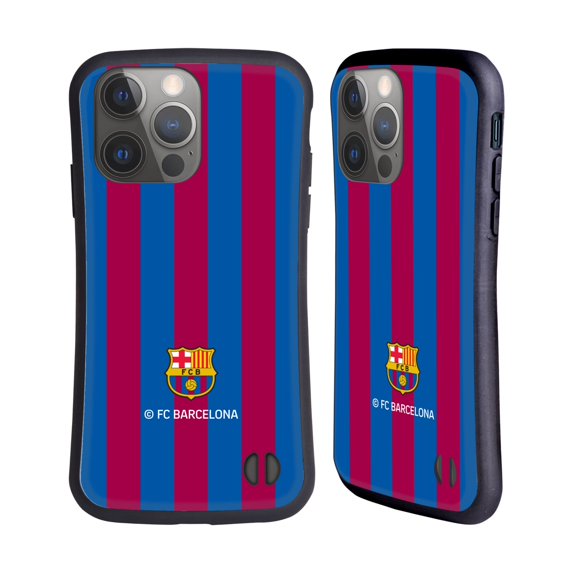 Head Case Designs Officially Licensed FC Barcelona Crest Stripes Hybrid Case Compatible with Apple iPhone 14 Pro