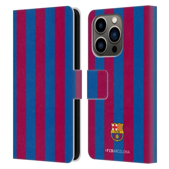 Head Case Designs Officially Licensed FC Barcelona Crest Stripes Leather Book Wallet Case Cover Compatible with Apple iPhone 14 Pro