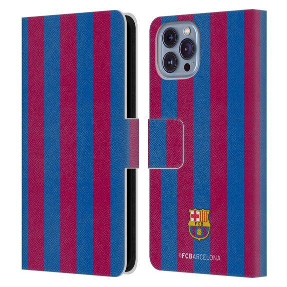 Head Case Designs Officially Licensed FC Barcelona Crest Stripes Leather Book Wallet Case Cover Compatible with Apple iPhone 14