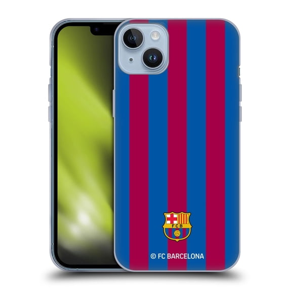 Head Case Designs Officially Licensed FC Barcelona Crest Stripes Soft Gel Case Compatible with Apple iPhone 14 Plus