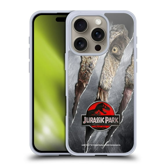 Head Case Designs Officially Licensed Jurassic Park Logo T-Rex Claw Mark Soft Gel Case Compatible with Apple iPhone 16 Pro