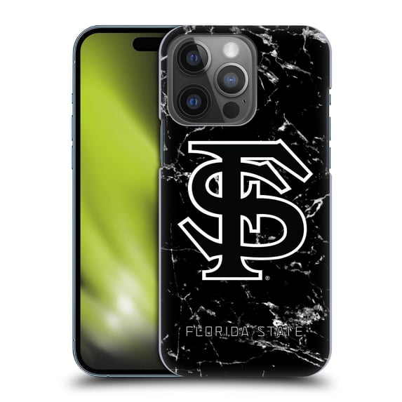 Head Case Designs Officially Licensed Florida State University FSU Florida State University Black And White Marble Hard Back Case Compatible with Apple iPhone 14 Pro