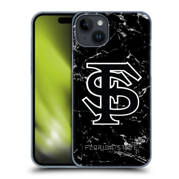 Head Case Designs Officially Licensed Florida State University FSU Florida State University Black And White Marble Hard Back Case Compatible with Apple iPhone 15 Plus