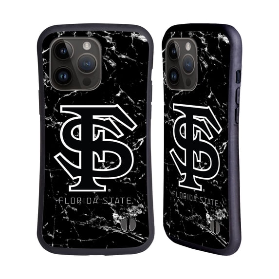 Head Case Designs Officially Licensed Florida State University FSU Florida State University Black And White Marble Hybrid Case Compatible with Apple iPhone 15 Pro Max