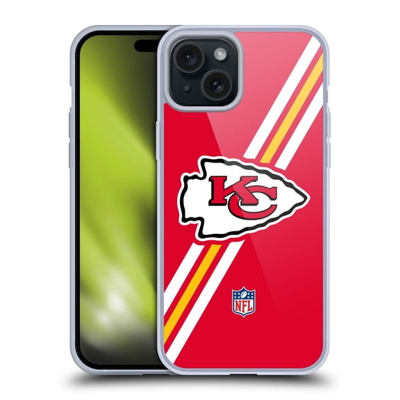 Head Case Designs NFL Kansas City Chiefs Logo Stripes Soft Gel Case for Apple iPhone 15 Plus