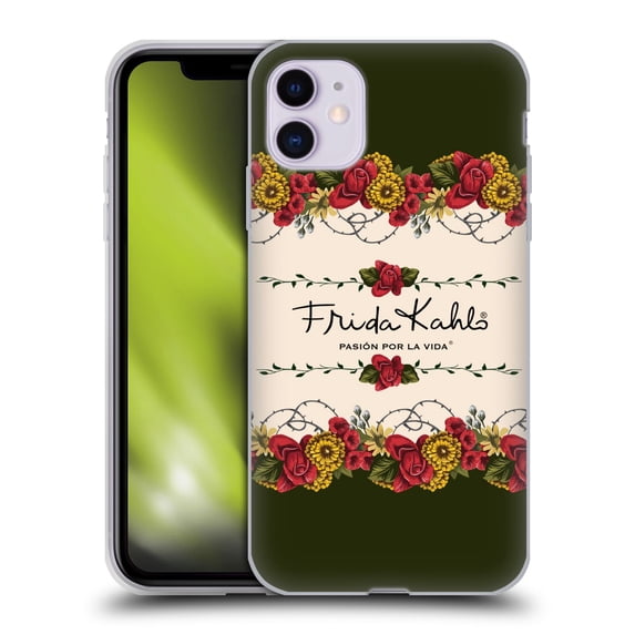 Head Case Designs Officially Licensed Frida Kahlo Red Florals Border Soft Gel Case Compatible with Apple iPhone 11