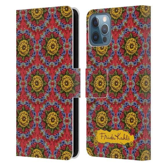 Head Case Designs Officially Licensed Frida Kahlo Red Florals Mandala Leather Book Wallet Case Cover Compatible with Apple iPhone 12 / iPhone 12 Pro