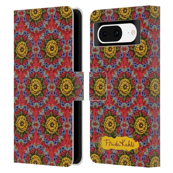 Head Case Designs Officially Licensed Frida Kahlo Red Florals Mandala Leather Book Wallet Case Cover Compatible with Google Pixel 8