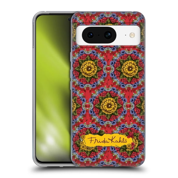 Head Case Designs Officially Licensed Frida Kahlo Red Florals Mandala Soft Gel Case Compatible with Google Pixel 8