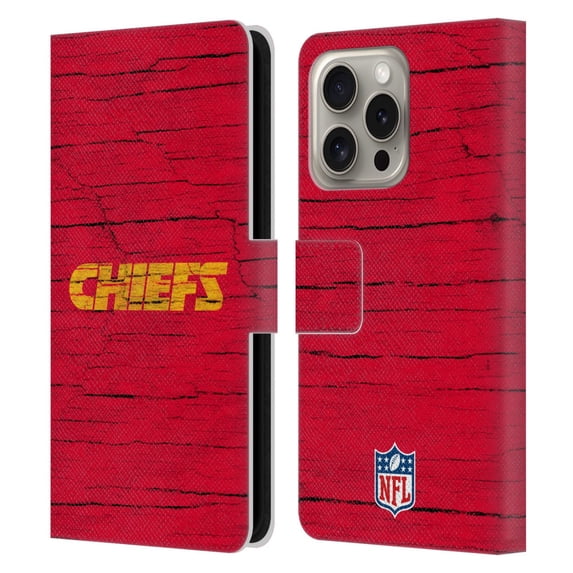 Head Case Designs NFL Kansas City Chiefs Logo Distressed Look Leather Book Wallet Case Cover For Apple iPhone 16 Pro