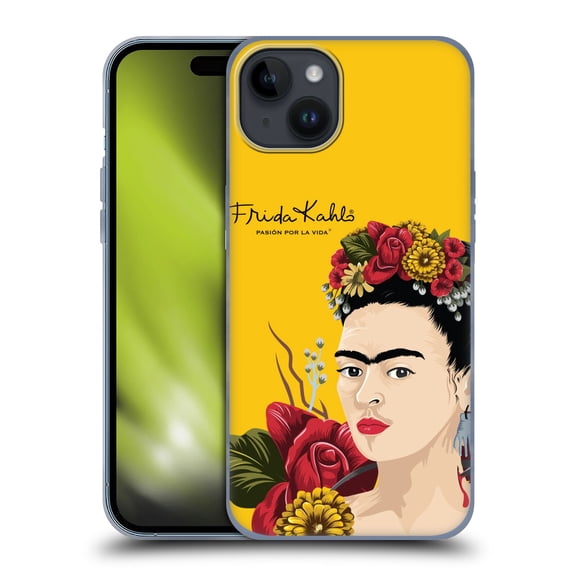 Head Case Designs Officially Licensed Frida Kahlo Red Florals Portrait Soft Gel Case Compatible with Apple iPhone 15 Plus